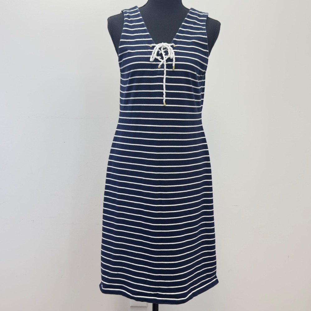 Lauren Ralph Lauren Striped‎ Sleeveless Knit Dress Rope Tie Detail Size Medium